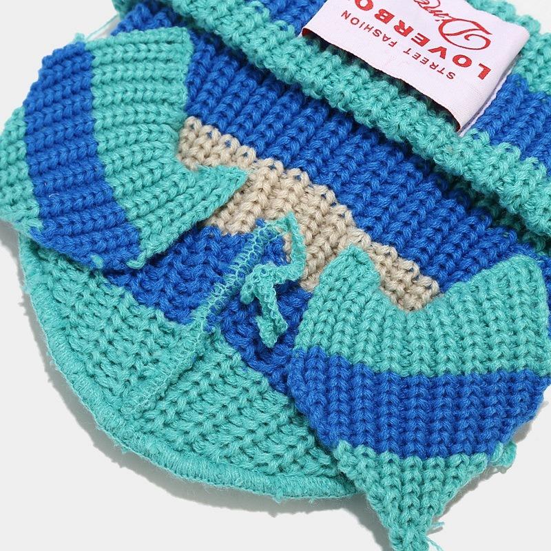Niche Cute Pig Ears Splicing Knitted Hat Men's and Women's Trend Contrasting Color Sticker Wool Thermal Hat