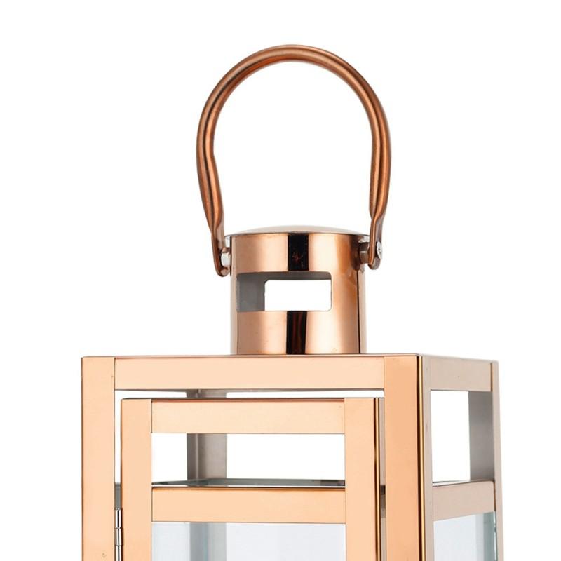

Glass-Lined Rose Gold Stainless Steel Lantern-Vintage Candle Holder For Indoor And Outdoor For Home Decor
