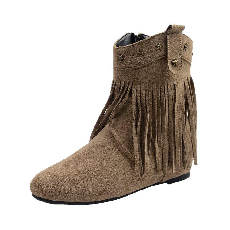 Retro fringed short boots for women~ Winter 2025 new versatile willow nail short boots fashionable British western boots