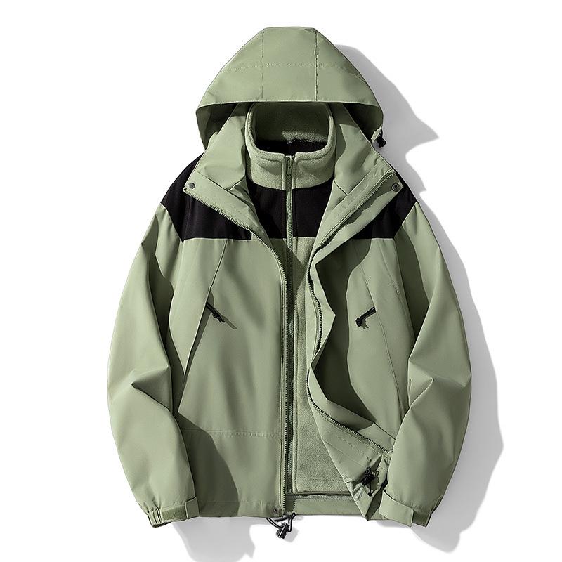 Autumn and Winter Jacket Two-piece Three-in-one Detachable Men's and Women's Sports Warm Trend Hooded Coat.