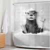 Funny Otter In Bathtub Printed Shower Curtain Black White Wildlife Artwork For Bathroom Decor