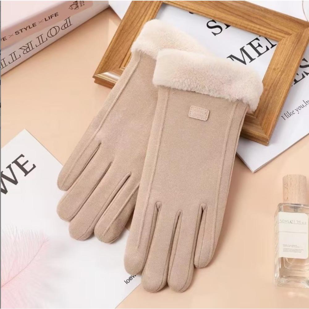 Winter cycling leather gloves warm velvet women's touch screen men's motorcycle winter gloves thickened windproof Korean version