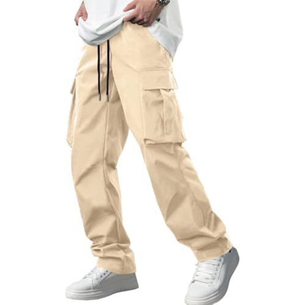 Men's Casual Cargo Pants Drawstring Multi-Pocket Tactical Trousers Outdoor Hiking Jogging Sports Pants
