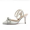 Fashion Women's Shoes 2025 New Plus Size Women's High Heels Elegant Wedding Shoes Wrap Crystal Bow Strap Stiletto Pointed Toe Sandals