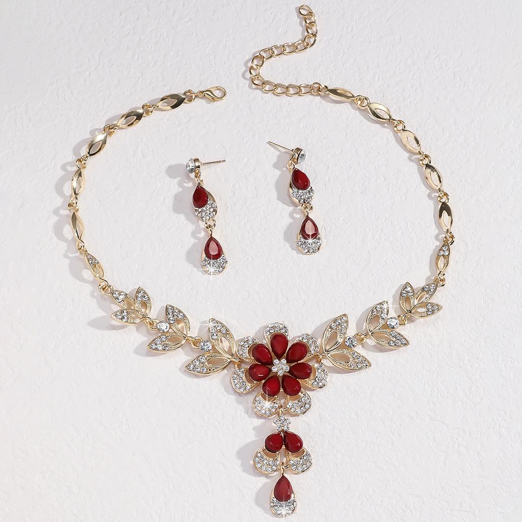 3-teiliges Damenmode Blumen-Serie Halskette Ohrringe Zirkon Set Geeignet für Hochzeit, Party, Festival Geschenke