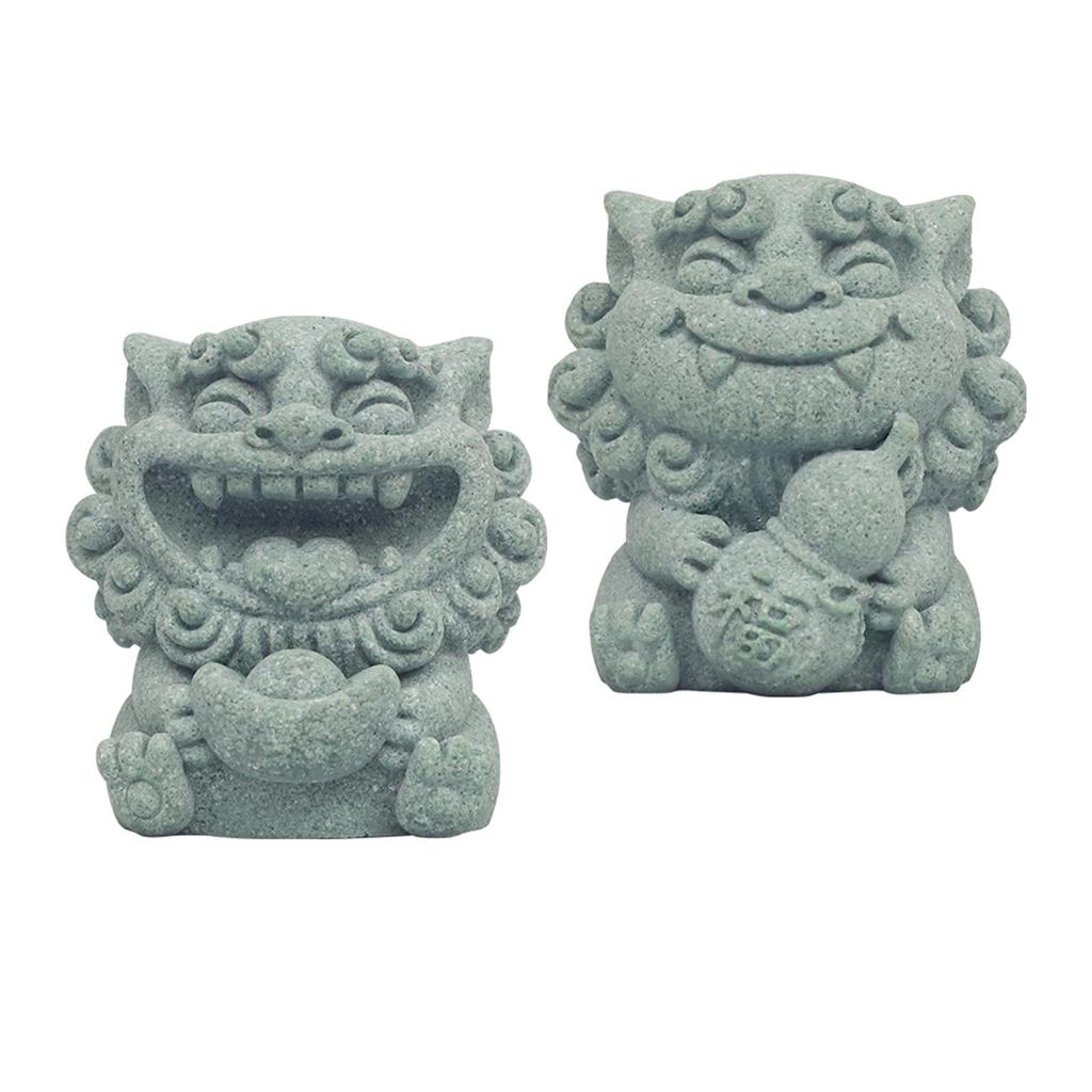 2x Mini Lion Statue Figurine Chinese Figurine Stone Sculpture Carving for Dollhouse Miniature Tabletop Entryway Garden Bedroom