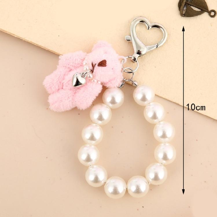 Stylish Lovely Bear Keychain Featuring Stylish Imitation Pearls Chain Suitable Accessory for Various Occasions