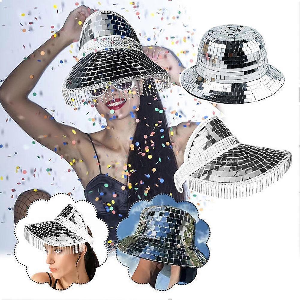 Cappello con Visiera Classico Fashion Palla da Discoteca Festival Vetro Glitter Disco Cappellino Specchio
