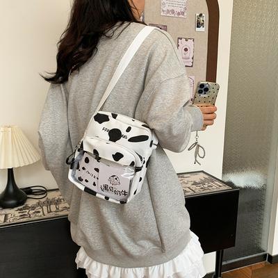 Stylish and Simple Canvas Bag 2025 New Street Trend Shoulder Bag Crossbody Bag Cow Pattern Small Square Bag