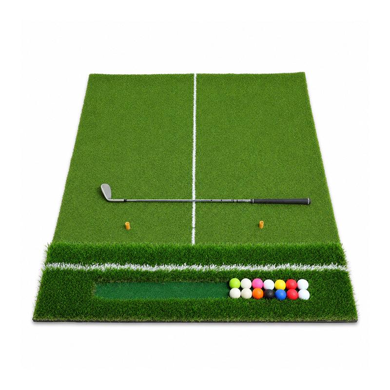Two-Line Golf Practice Mat with Thickened Insertable Tee and Three-Grass Combination for Swing Training