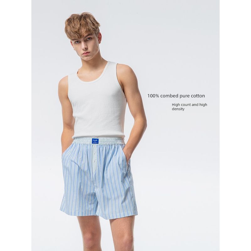 Contrast Color Design Pure Cotton Stripe Summer Men's Shorts Pajama Pants Home Pants Loose Thin Air Conditioning Pants Arro Pants