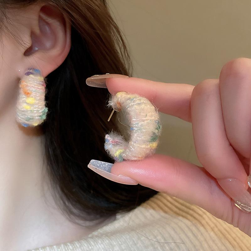 Snowflake Red Bow Hairball Earrings Creative Versatile Earrings Autumn and Winter Earrings