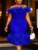 Damen Große Größen Elegantes 3D-Blumen-Organza-Detail Off-Shoulder Bodycon Kleid Cocktailparty Hochzeitsgast