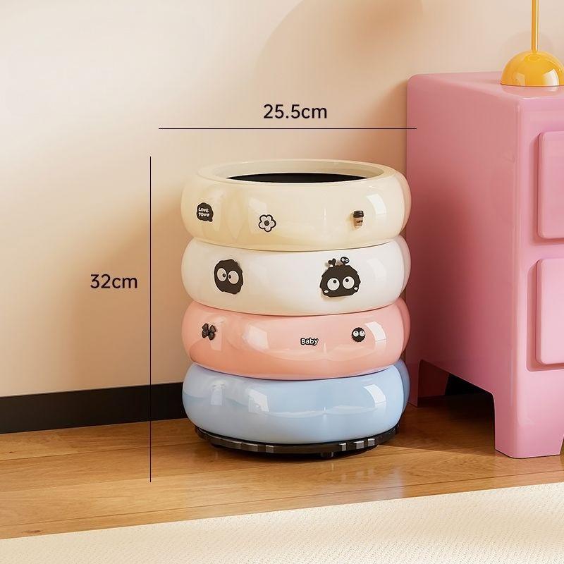 

12L Doughnut Shape Wastebasket with Lid Wheel Recycle Bin Bedroom Living Room Kitchen Garbage Cube Cream Wind Cute Trash Can