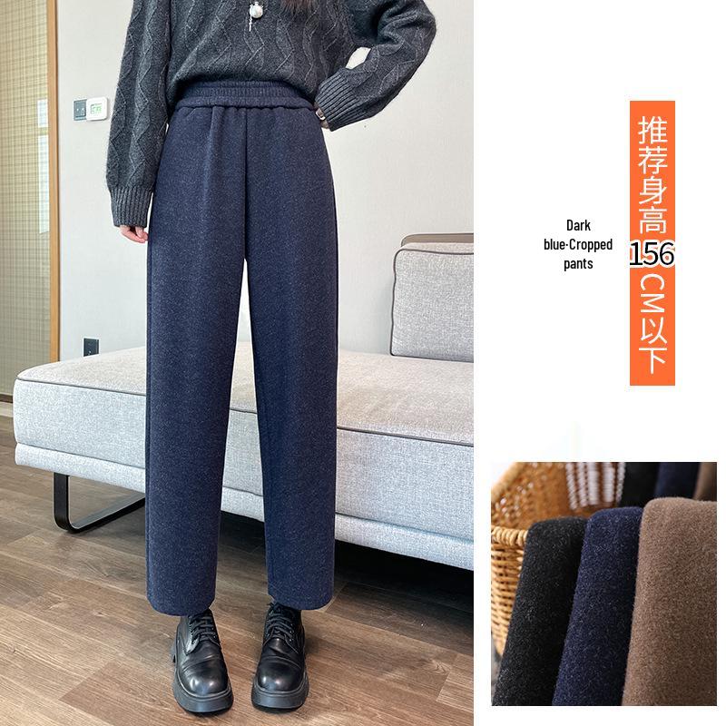 Women's Small Harem Pants - Autumn/Winter, 8/9 Length, Plus Velvet Thick Wool, Elastic Waist Casual Sweatpants