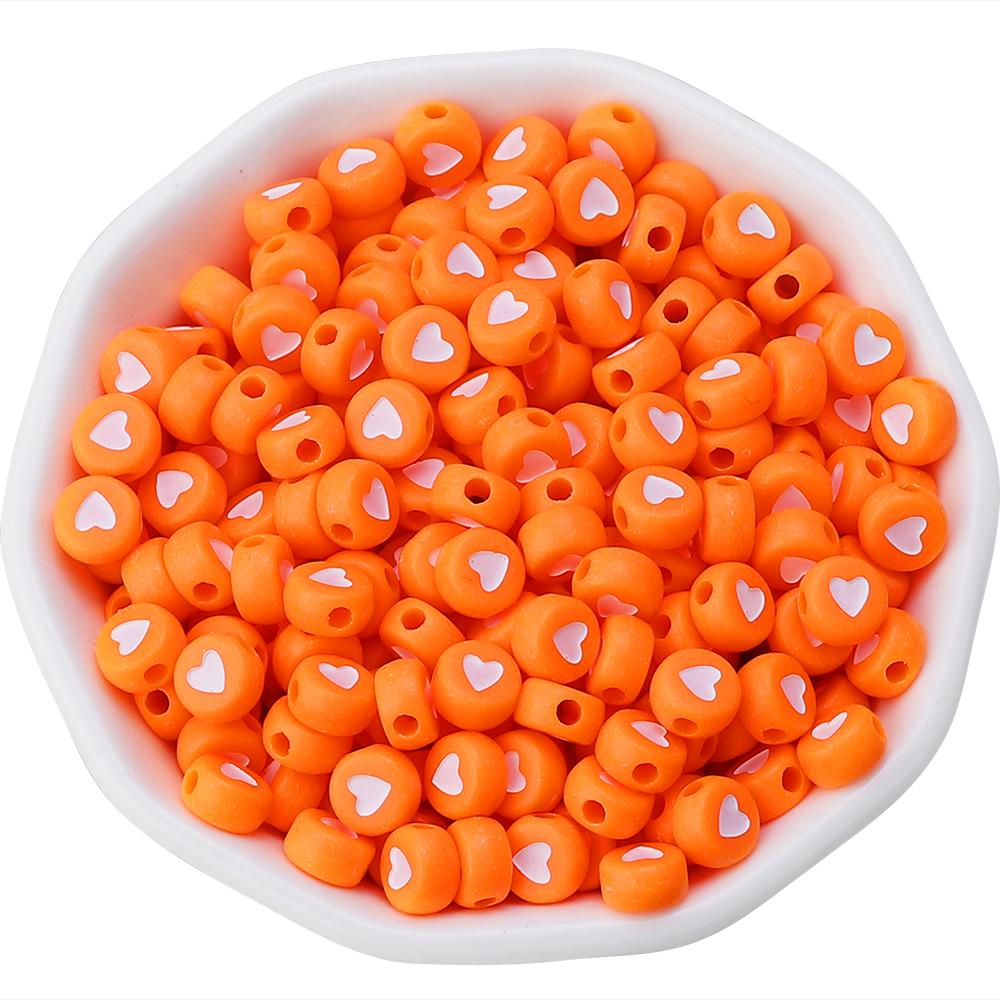 100Pcs/Lot Flat Round Acrylic Beads Colorful Heart Loose Spacer Bead for Jewelry Making Handmade DIY Bracelet Necklace Accessory