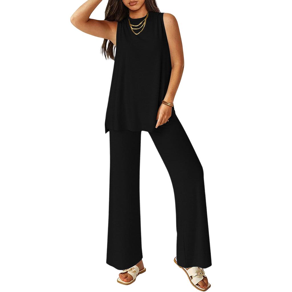 Women's Color Casual Fashion Sleeveless Vest And Pants Two-piece Set