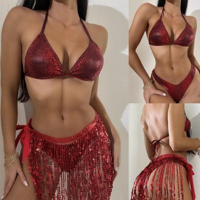 Women Sexy Triangle Split Bikini Suit Set Tie Side G-String Thong Swimsuit One Shoulder Elastic