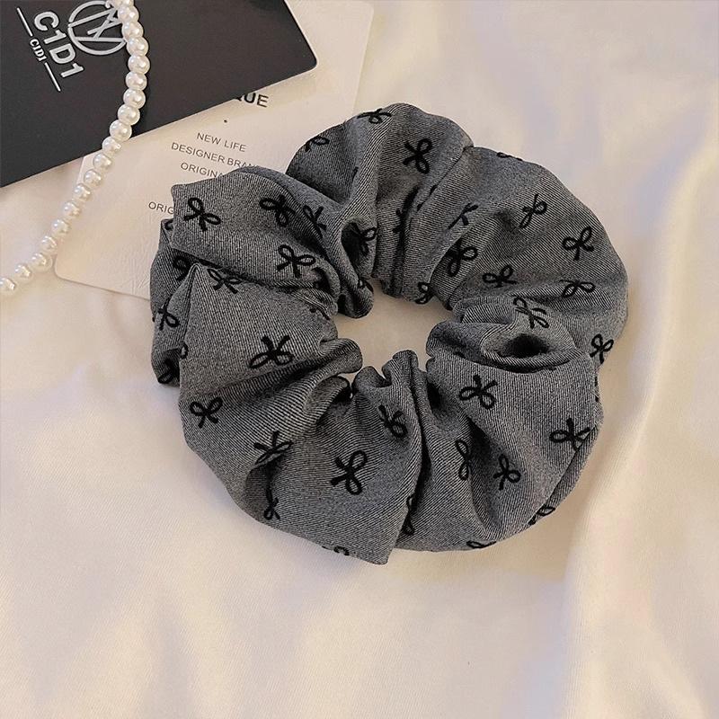 New Polka Dot Hair Ties Rope Women Large Size Heart Bowknot Printed Scrunchies Grey Black Hairband Ponytail Holder Headwear