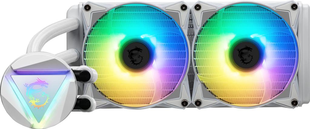 MSI MAG Core Liquid 240R V2 White AIO RGB CPU Liquid Cooler Swivel Cap Design 240mm Radiator Dual 120mm RGB PWN - - - - Fans.