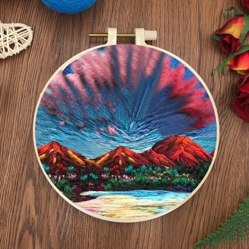 1 PC Landscape Oil Painting Pattern Embroidery DIY Fabric Craft Set with Tools