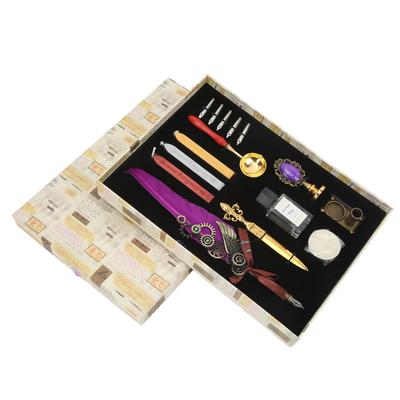 Feather Pen Set Vintage Purple Dip Quill Pen Gift Set with 5 Nibs for Writing Drawing Practicing