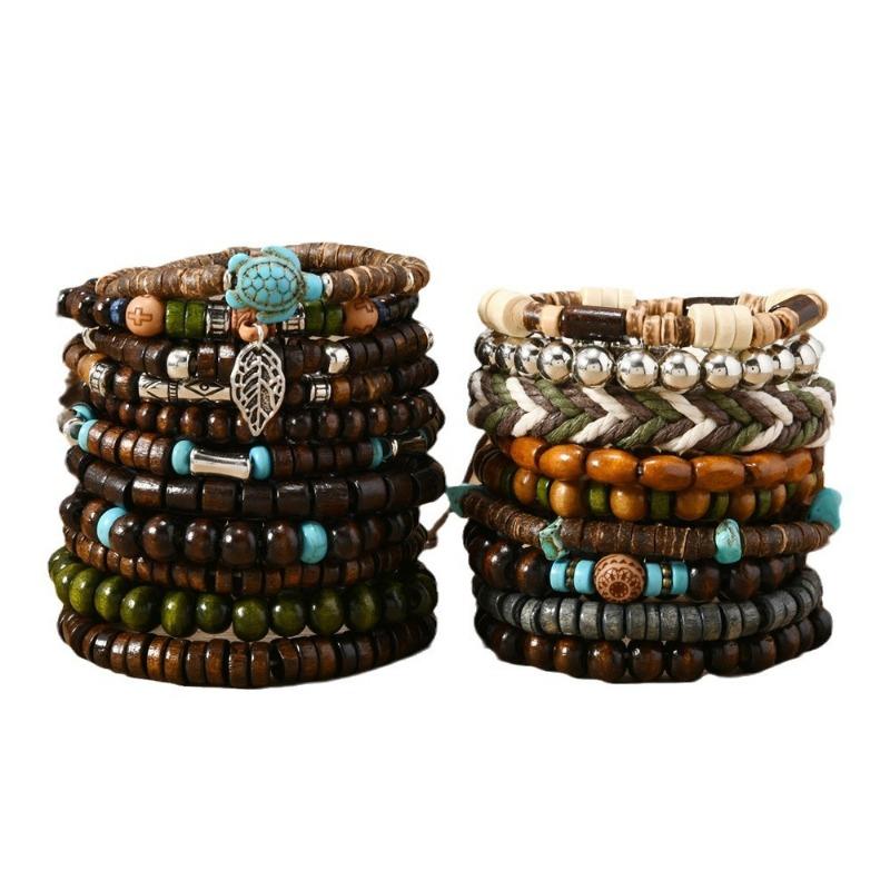 TEMU New 20-piece Set of Coconut Shell Wood Beads Beaded Elastic Line Men's Bracelet Bracelet Bracelet