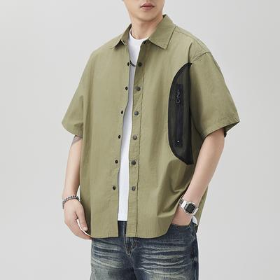 Dağ Açık Hava Birleşik Kısa Kollu Gömlek Erkek Amerikan Trend Japon Retro Bol Orta Kollu Gömlek