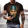 Summer Round Neck 3D Funny Masked Face Print Top Fashionable Casual Short Sleeved Men's T-shirts