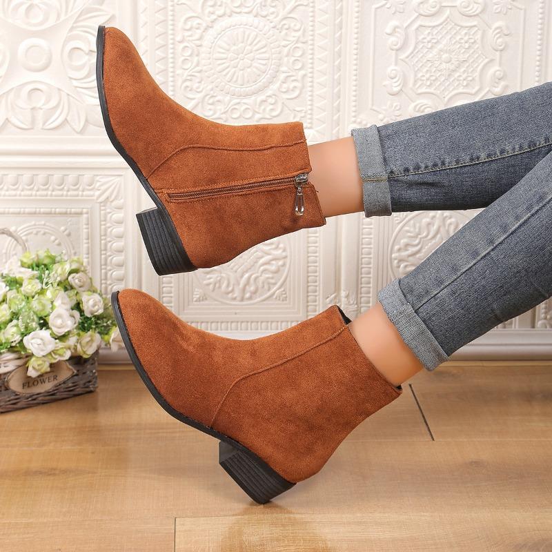 Womens Plus Size Suede Martin Boots, Solid Color Chunky Heel Side Zipper Ankle Booties for Fall Winter