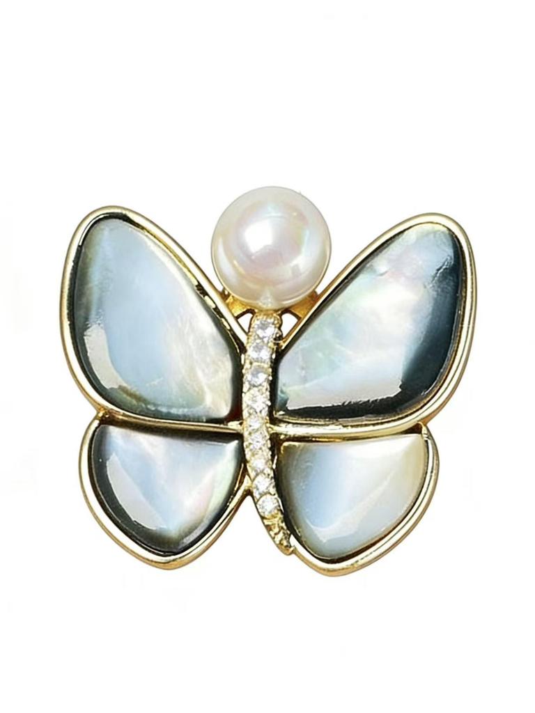 Broșă din sidef natural Douyin, la modă, cu cupru-zirconiu și perle, perfectă pentru cămăși de costum de lux ușoare