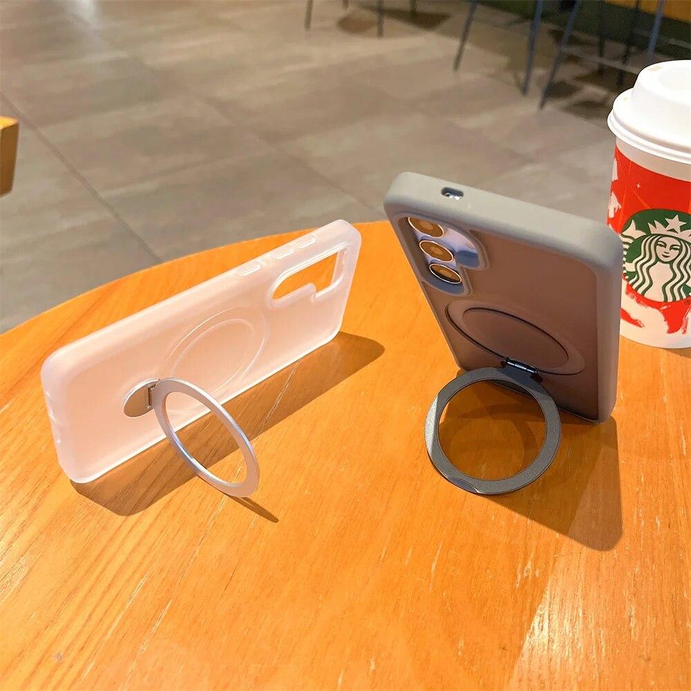 Magsafe Bracket Case for Samsung S24 Ultra S24 Plus S23 Ultra Magnetic Holder Cover for Galaxy S24 Matte Transparent Hard Cover