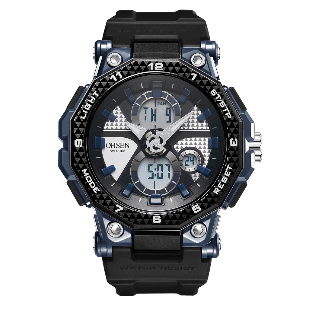 Fashion Trendy Sports Men's Electronic Watch LED Light Analog Digital Dual Display Calendar Multifunctional Watch Reloj Hombre