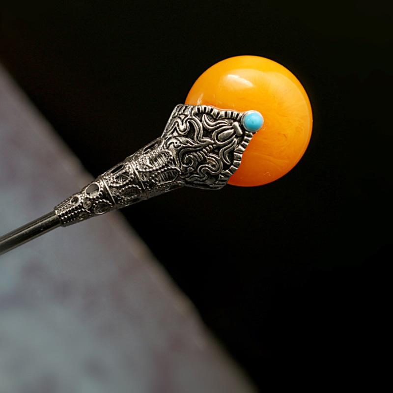 

Классический дворцовый стиль Изысканная круглая заколка для волос из медового воска Аксессуары для ханьфу Классическая винтажная тиара Ювелирные украшения для волос