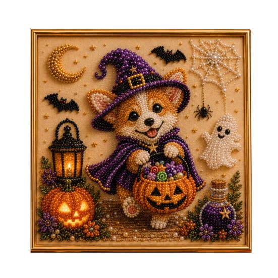 Seasonal Home Decor Projects Halloween Faux Pearl Painting Kit, Puppy Art DIY Witch Stress Relieving Hobbies Hat Bead Craft Kit for Adults And Teens,