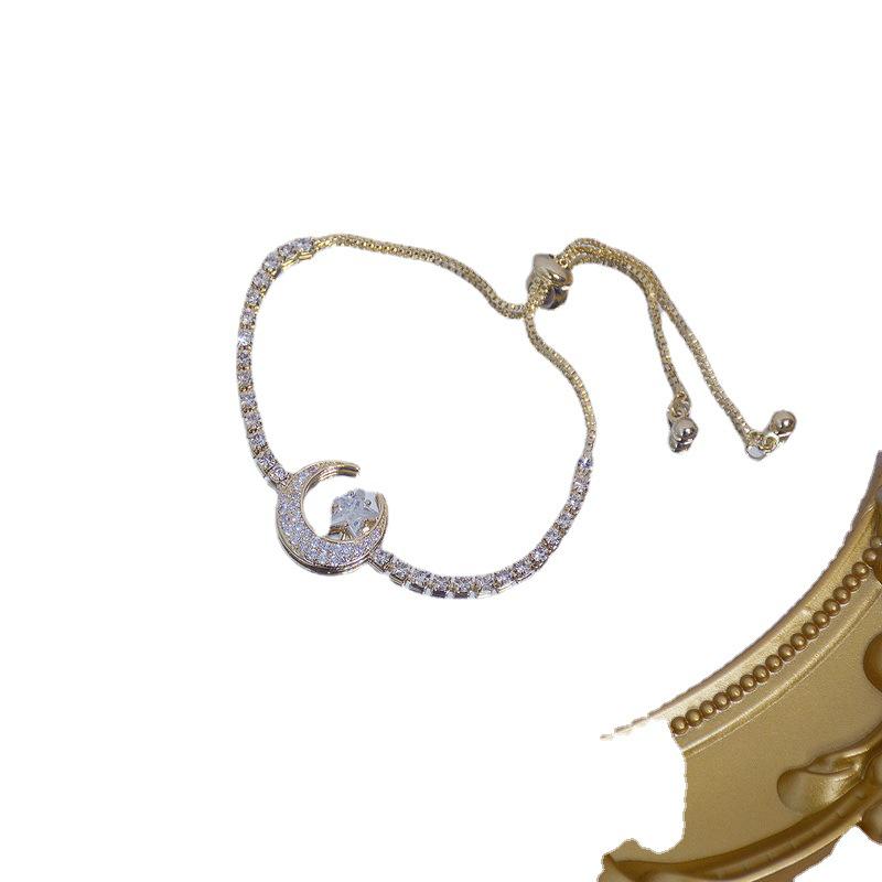 Adjustable Moon and Star Diamond Bracelet - Versatile Gift