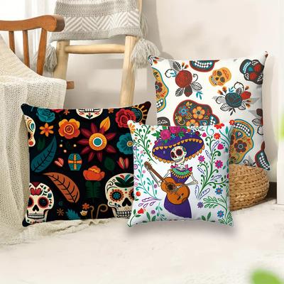 Bohemian Creative Skull Digital Printing Short Plush Pillow Covers Decorative For Car Sofa Office Cushion Cover Home Goods