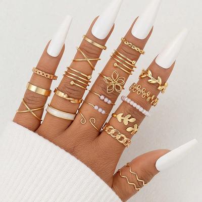 Vintage Gold Color Heart Butterfly Rings Set For Women Boho Metal Geometric Spiral Shape Pearl 22Pcs Ring 2023 Trendy Jewelry