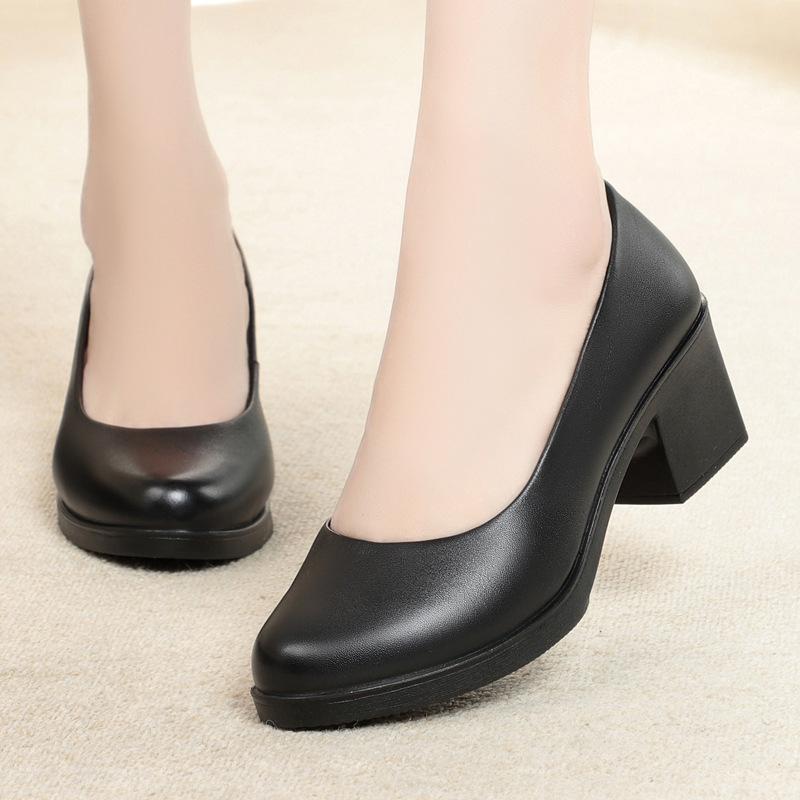 Single Shoes Women's 2 New Spring Square Head Thick Heel Medium Heel Women's Shoes Versatile Professional Work Black High Heels