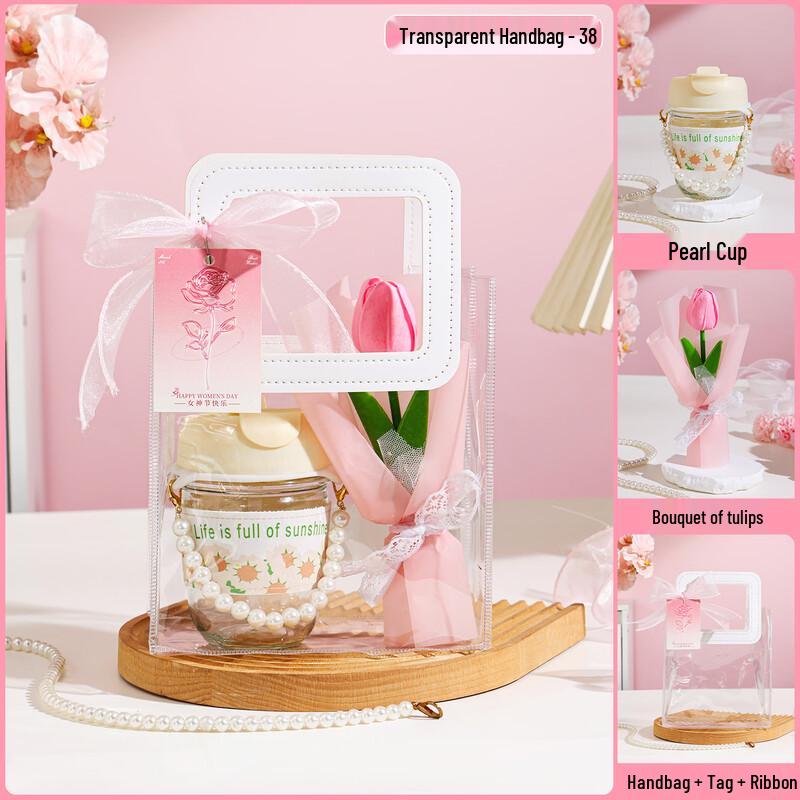 Women s Day Glass Cup & Bouquet Gift Set