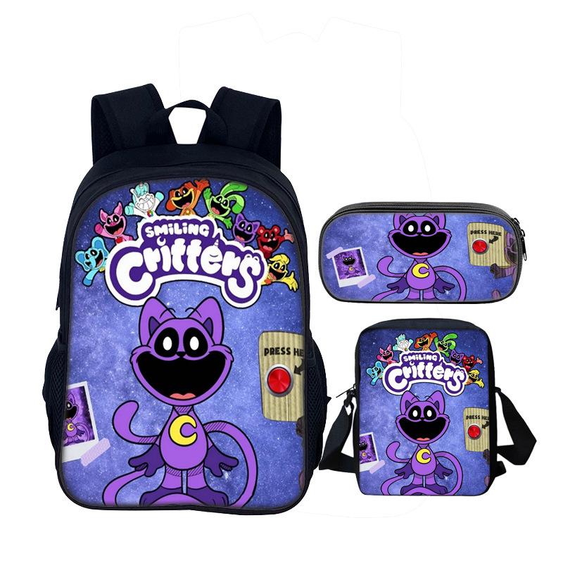Set 3pz Borsa Scuola Critters Sorridenti 40cm/15.7inch Zaino Borsa a Spalla Astuccio Borse per Computer per Ragazzi Ragazze Miglior Regalo