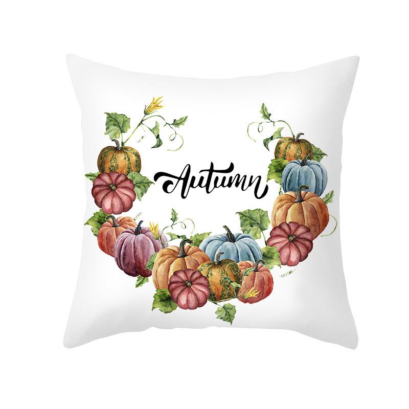 New Autumn Thanksgiving Pillow Cover Peach Skin Polyester Printed Pumpkin Harvest Pillow Home Pillow Cover