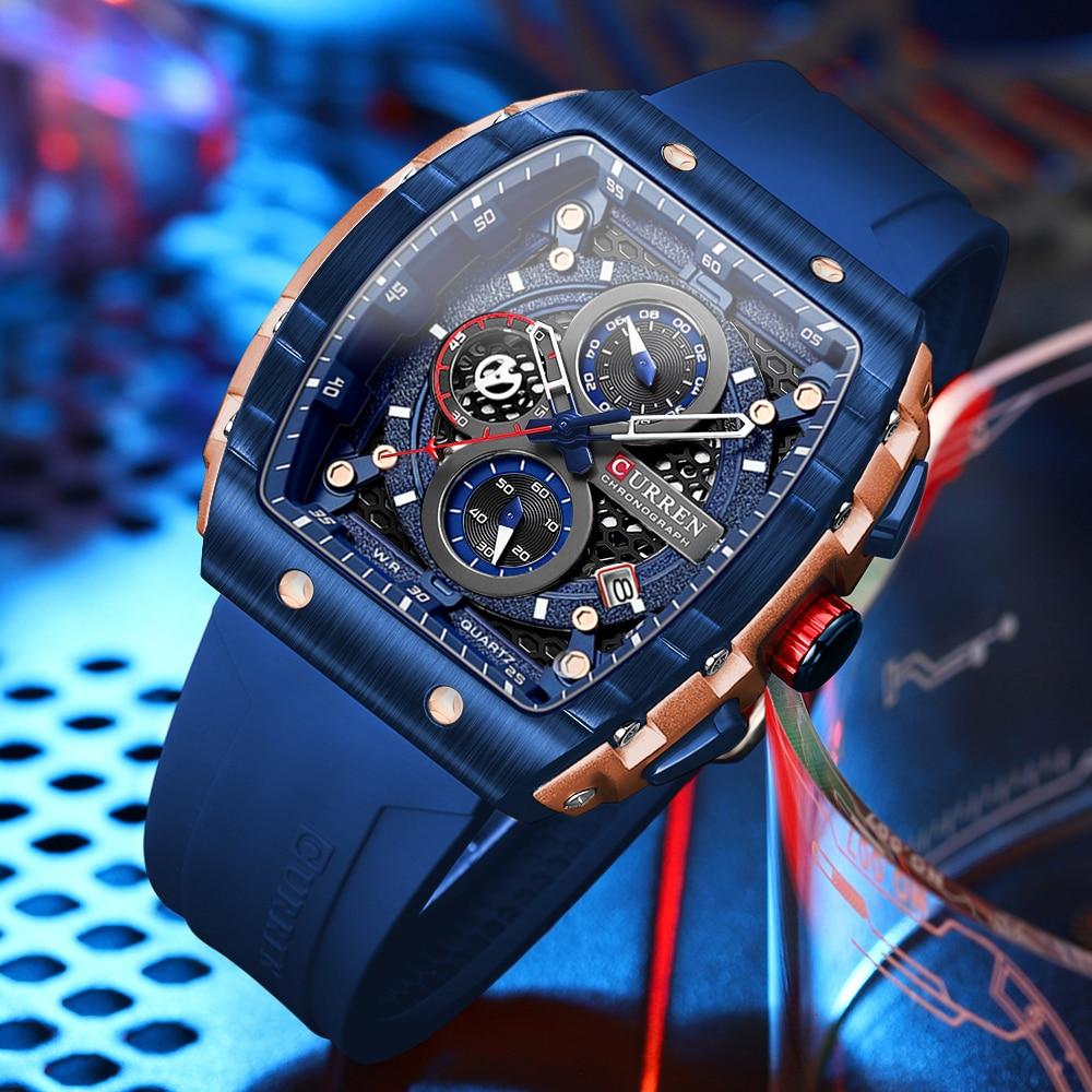 Water-Resistant Quartz Sports Wristwatch with Large Rectangular Dial for Men