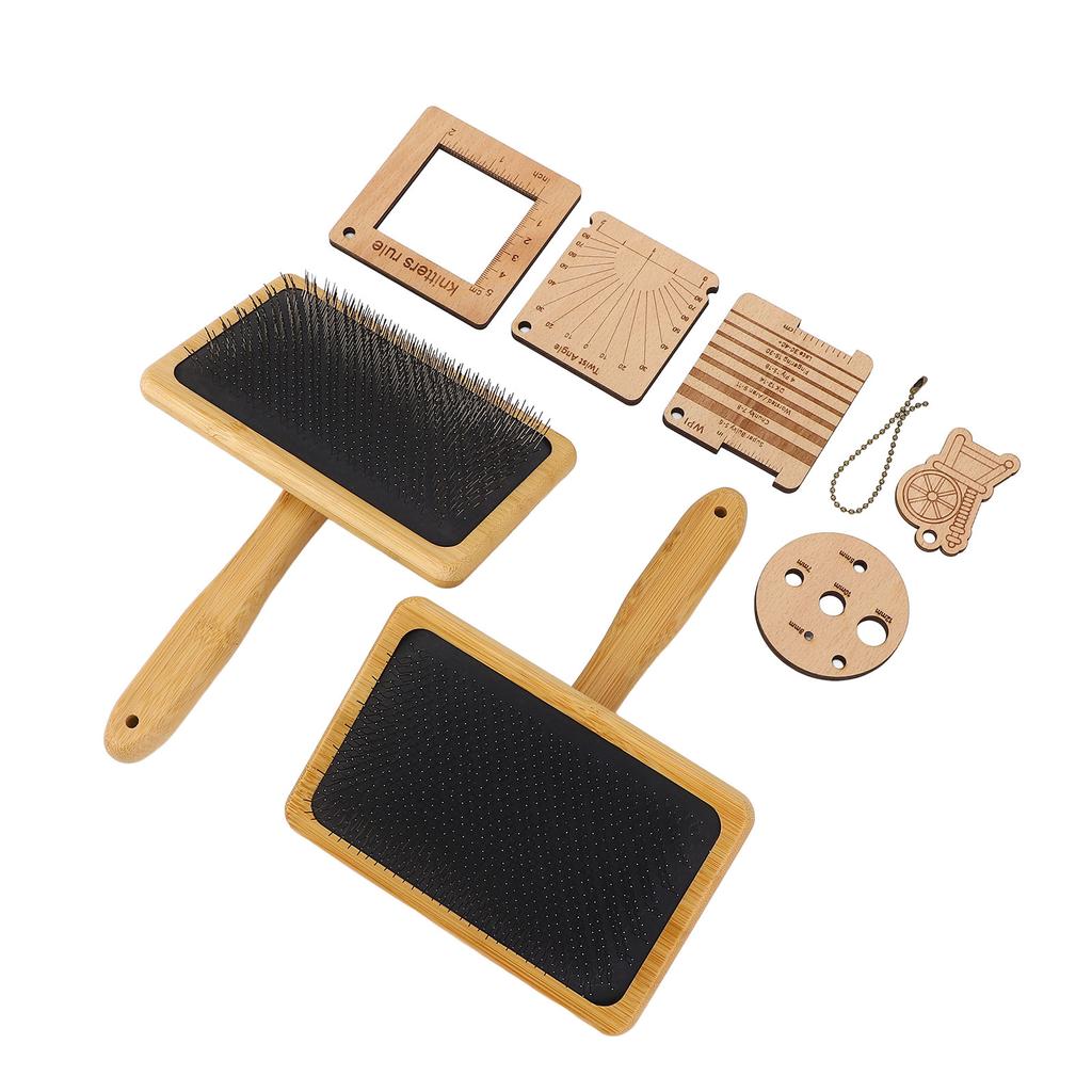 Wool Blending Board Carding Brush Set Wooden Yarn Ruler Density Ruler Angle Meter Brush Chain Set