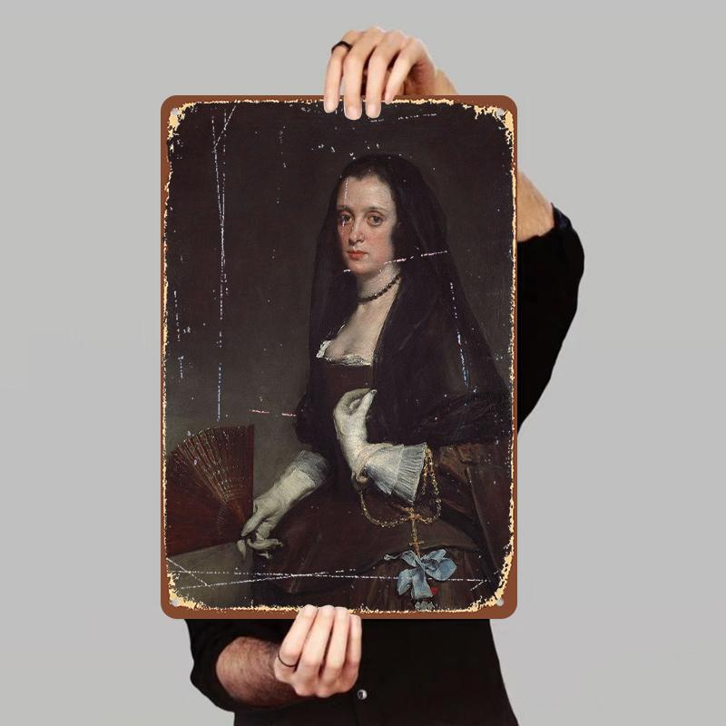 Vintage Oil Painting Style Female Portrait Metal Tin Sign Wall Art Decor Hanging Painting 7.9x11.8In(20x30cm)