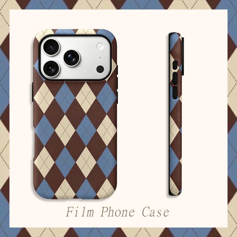 Classic Retro Plaid Argyle Geometric Pattern Art Film Aesthetic Protective Shockproof Bumper Case Cover For iPhone 14 15 16 Pro Max Plus