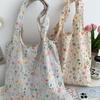 Korean Embroidered Floral Canvas Tote Bag Women's Single Shoulder Bag Casual Floral Printed Canvas Handbag Shopping Bag