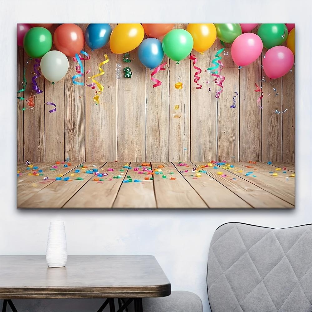Colorful carnival balloons and tassels are decorated on the rustic wooden boards - polyester fiber photo background cloth