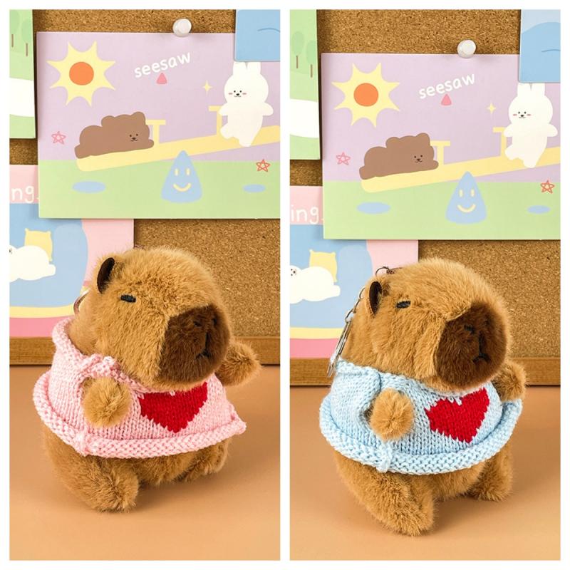 Cute Heart Sweater Capybara Plush Pendant Cartoon Plush Doll Toy Keychain Pendant Creative Backpack Decoration Accessories Gifts