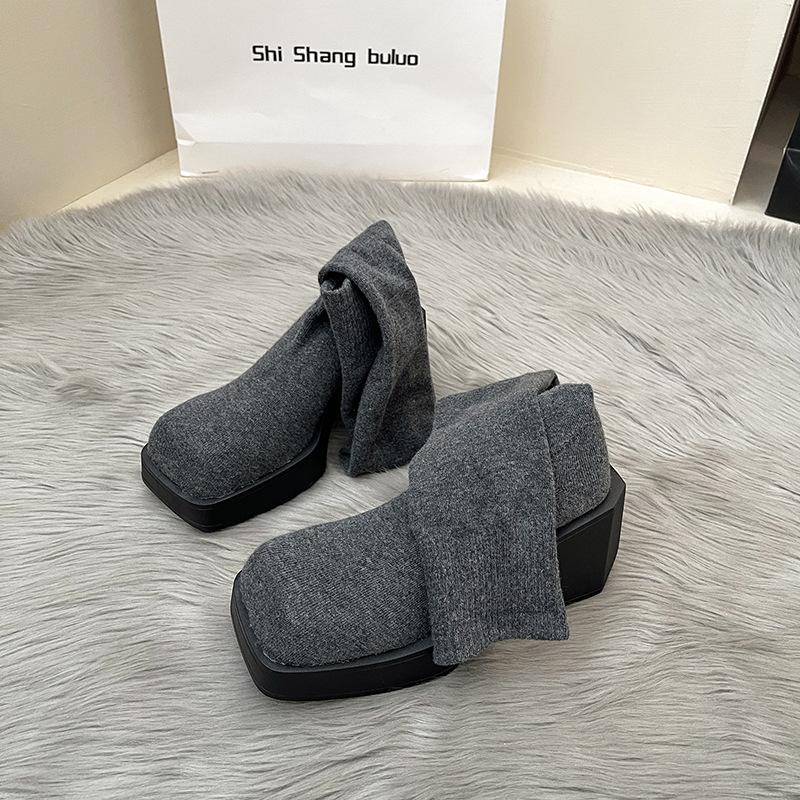 

Ботинки, увеличивающие рост, женская мода, универсальный темперамент, простые, 2025 осень и зима, новые ботфорты, эластичные тонкие ботинки, замша 40 серый